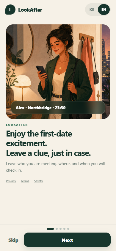 LOOKAFTER public demo onboarding screen